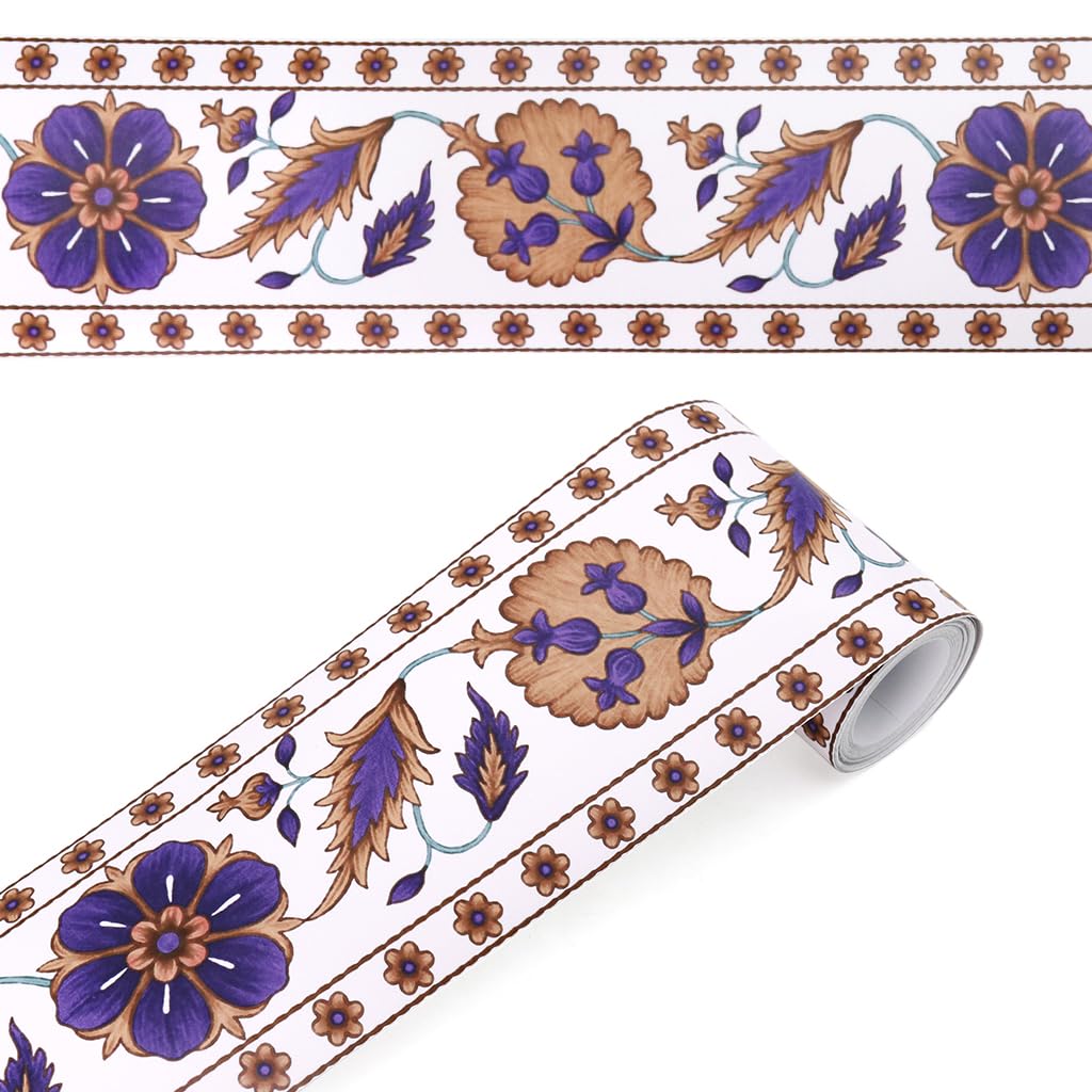 HASTHIP Wallpaper Border Peel and Stick Wall Border Sticker, Decorative Edge Strip Waterproof PVC Self Adhesive Floral Wallpaper Border for Home, Bathroom, Living Room (94.4 X 3.9 Inch Roll) HASTHIP Wallpaper Border Peel and Stick Wall Border Sticker, Decorative Edge Strip Waterproof PVC Self Adhesive Floral Wallpaper Border for Home, Bathroom, Living Room (94.4 X 3.9 Inch Roll)
